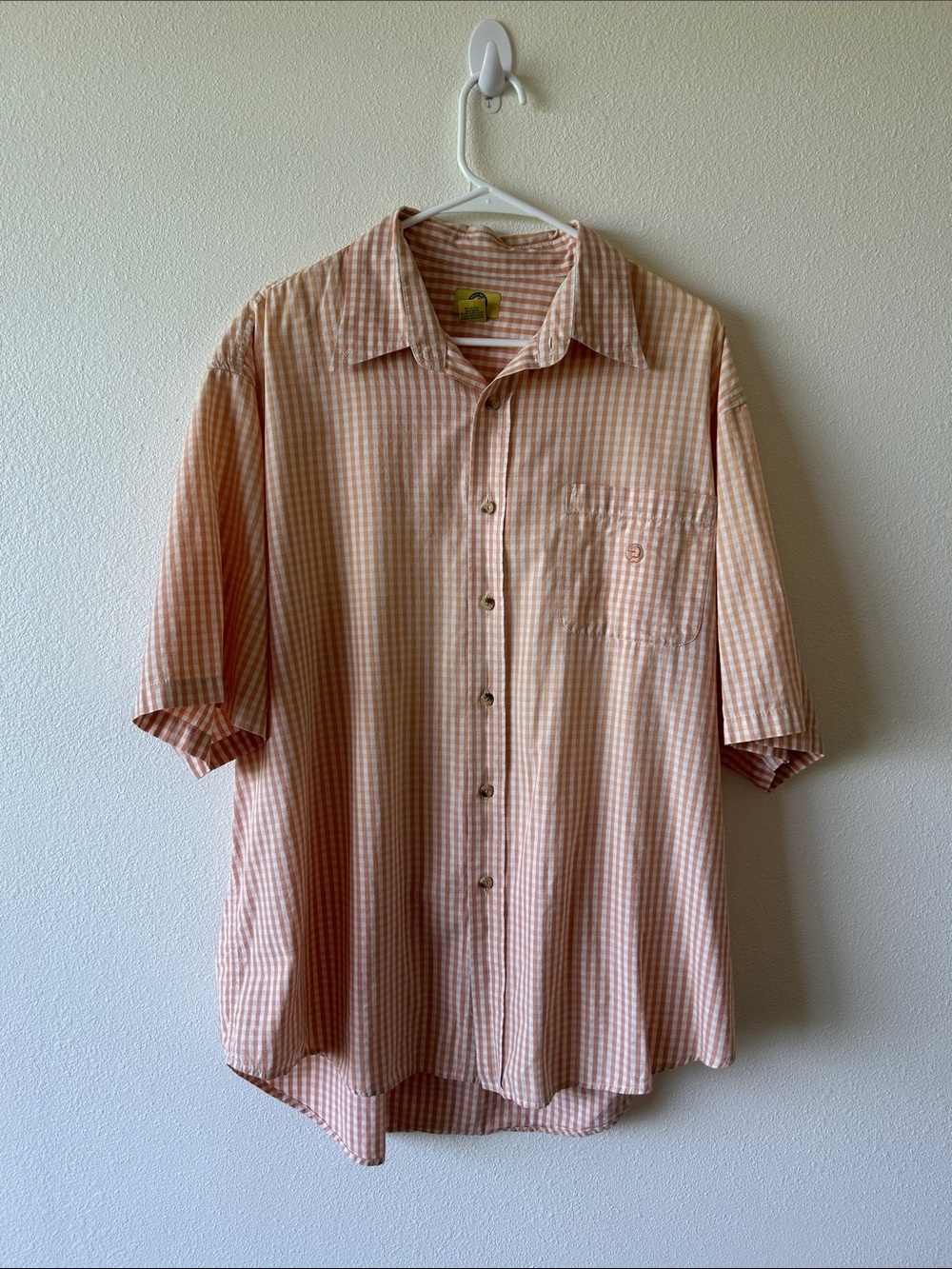 Duck Head Peach and White Gingham Short-Sleeve Button-Down